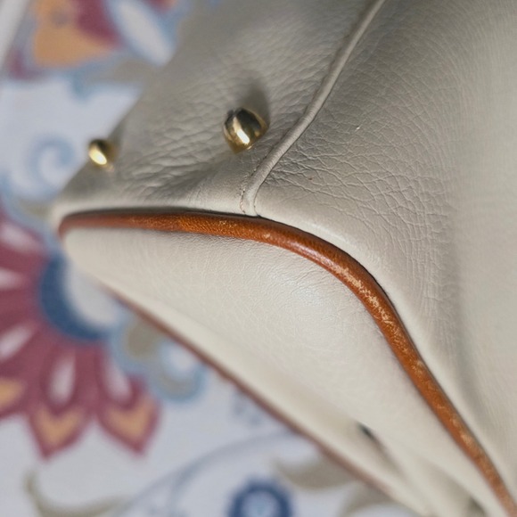 Bally Two Tone Leather Top Handle Kelly Satchel Bag Cream Brown Turnlock Vintage - Picture 9 of 16